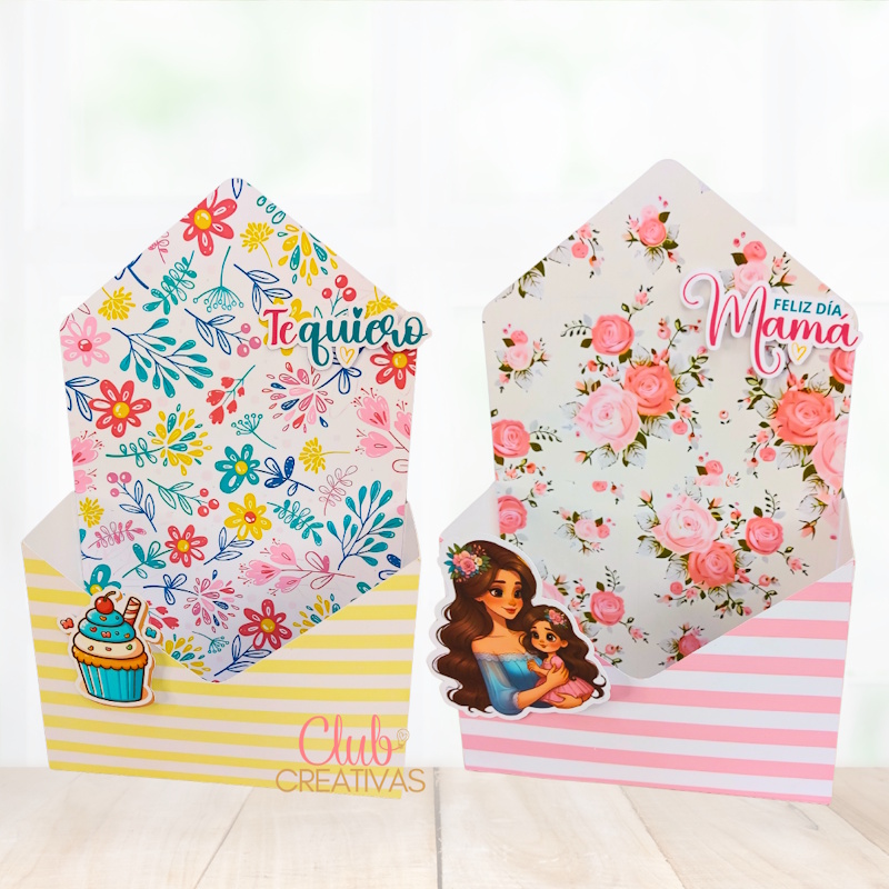 plantilla caja sobre para regalos con flores y anchetas