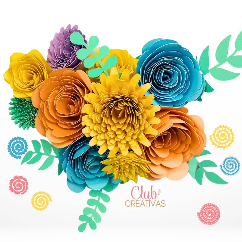 pack digital moldes de flores de papel enrolladas